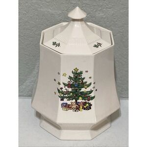 Vintage Nikko Japan Christmastime Happy Holidays Cookie Jar Dish With Lid